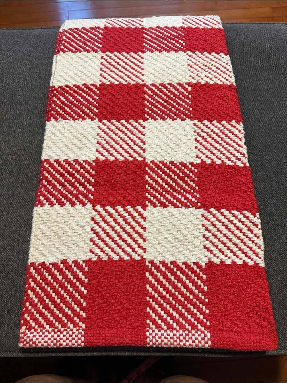 Knit Checkered Red & White Table Runner (70 Inches)